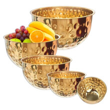 5-Teiliges Set Rührschüsseln Aus Edelstahl, Gehämmert-Goldene Metallschüsseln für Küche, Kochen, Backen, Salate, 1,6-4,9 L Fassungsvermögen