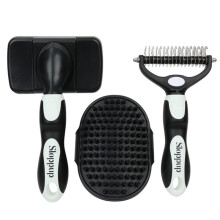 3PCS Pet Grooming Kit: Slicker Brush, Rake & Bath Brush for Dogs, Cats & Horses Skin-Friendly, Self-Cleaning Tools
