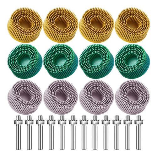 Conjunto de 12 Discos de Cerdas de 2 Polegadas com Grãos 120, 80 e 50, com Encaixe de 1/4 de Polegada.