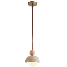 LED Pendant Lamp Natural Stone Hanging Lamp for Kitchen Island Dining Room Decor Yellow Travertine and Wood LED Light