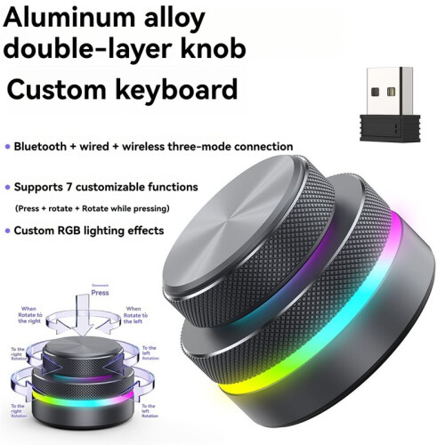 Three-Mode Dual Knob Keyboard with RGB Lights Reverse Direction Knob Single-Button  Volume Knob Gray 1
