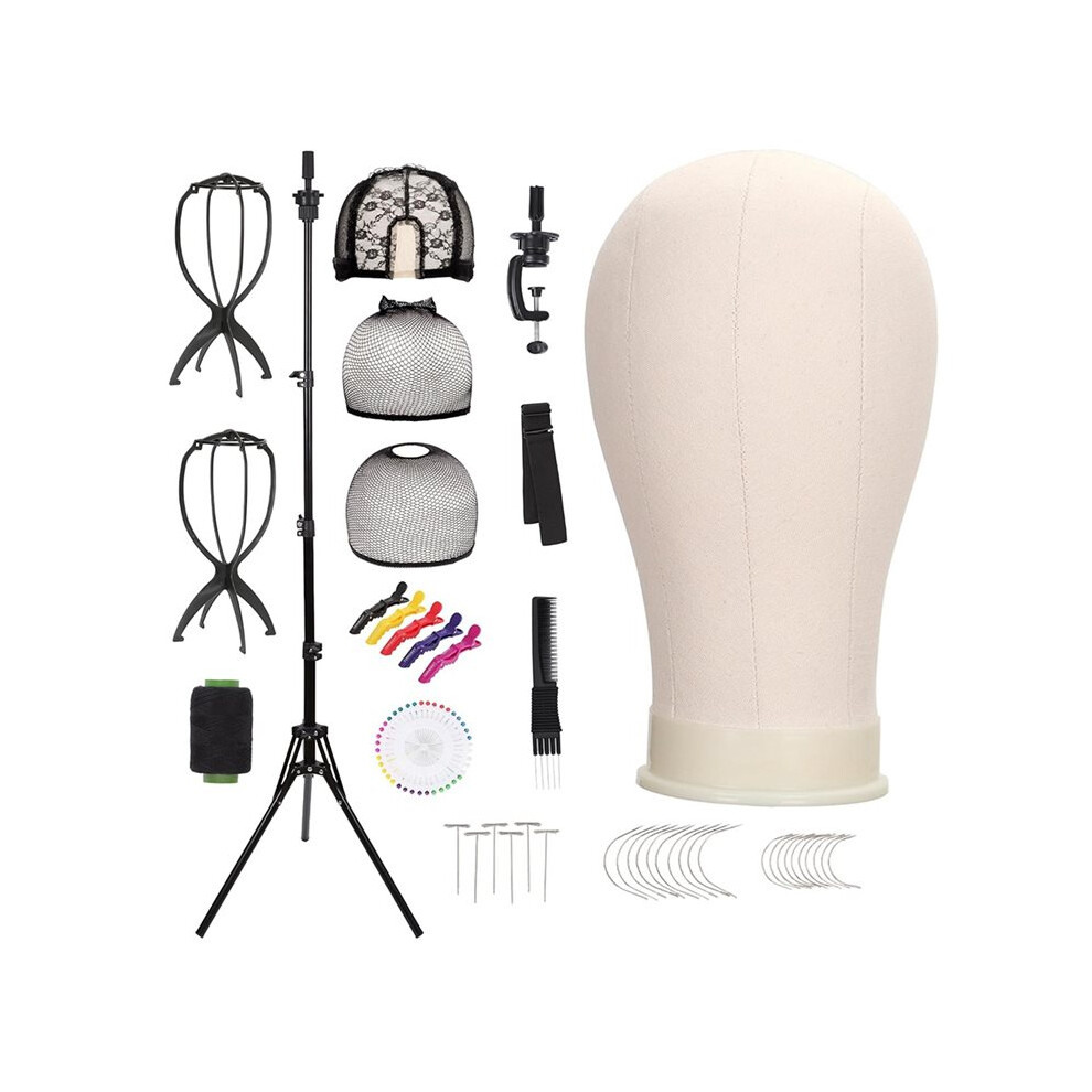 22Inch Canvas Wig  with 61Inch Adjustable Tripod Stand, Mannequin  Set for Styling, Display for Beginners