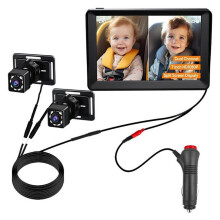 1080P Auto-Baby-Fahrradspiegel, Doppelobjektiv, Rücksitz-Baby-Autokamera mit Rückansicht-Automonitor, 7-Zoll-IPS-Bildschirm
