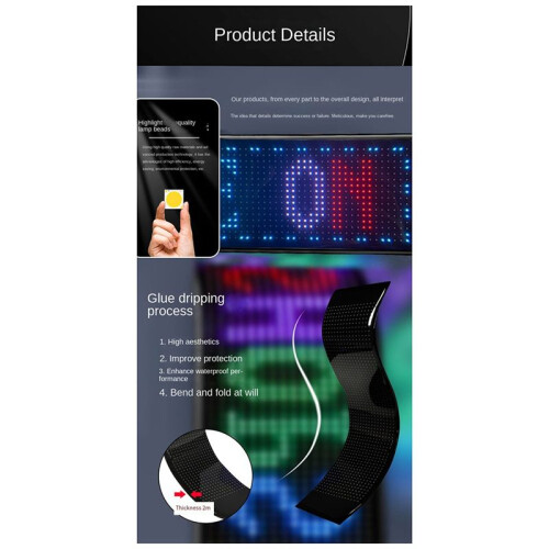 LED Matrix Panel Programmable Flexible Screen IP65 Display Animation Message Scrolling Sign APP Control Cars Shop Bar,B 2