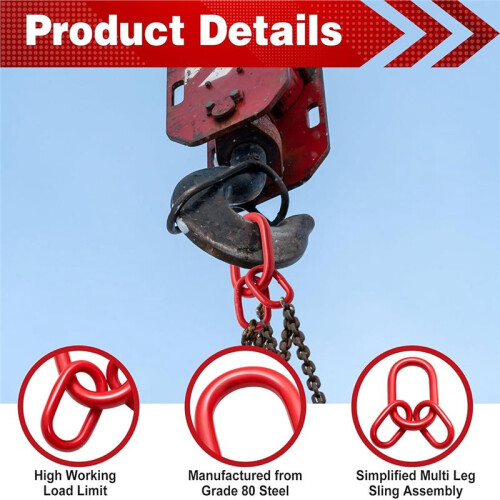 2 Pack Chain Sling Ring, Oblong Master Link Hoist Ring, 10360 Lbs, Grade 80 for Lifting Rigging Hardware, Red 2