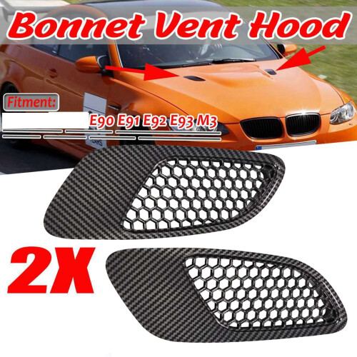 4PCS Engine Hood Vent Louvers Air Scoop Bonnet Vent Cover for- E90 E91 E92 E93 M3, Carbon Fiber Pattern 1