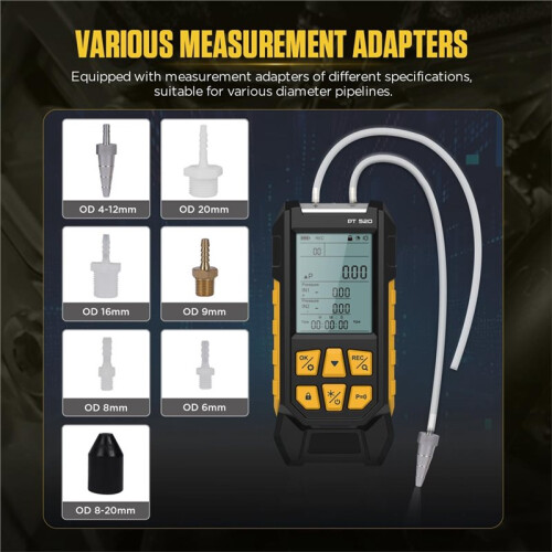 PT520 Digital Manometer Dual Port Air Pressure Meter with 10 Selectable Units and Various Adapters 1