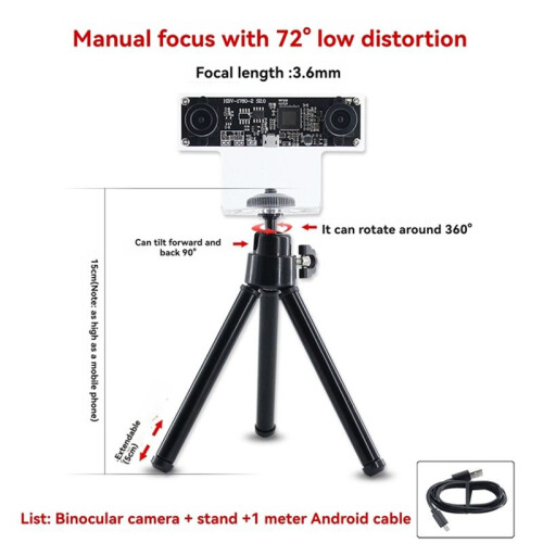 72 Degree Camera Module OV9732 1MP 3.6mm Dual Camera Manual Focus with Shell+Tripod for WinXP/7/8/10 Linux/Android