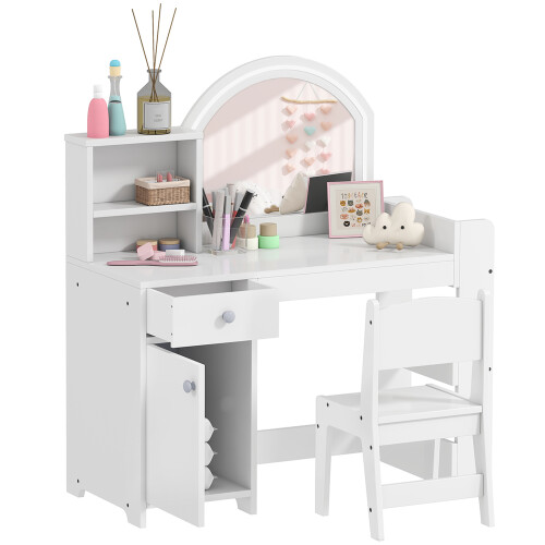 AIYAPLAY Girls Dressing Table with 2-Colour LED Mirror and Stool, White 1