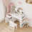 AIYAPLAY Girls Dressing Table with 2-Colour LED Mirror and Stool, White 9