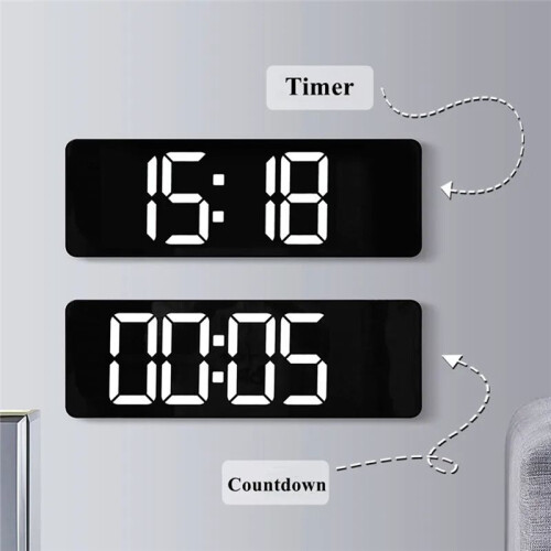 Large Digital Wall Clock Remote Control Temp Date Week Display Power Off Memory Table Clock Wall-Mounted Dual Alarms