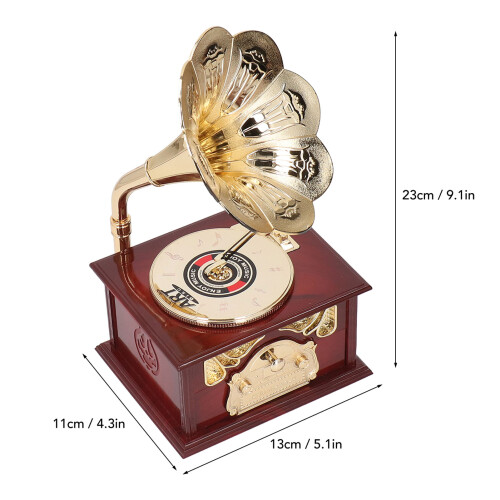 Brown Gramophone Music Box Exquisite Mechanical Retro Table Desk Decor 1