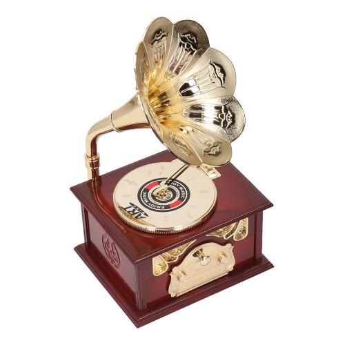 Brown Gramophone Music Box Exquisite Mechanical Retro Table Desk Decor 2