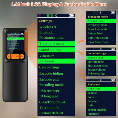 Portable  Barcode Scanner, Wireless 2D QR 1D Bar Code Scanner with LCD Display for  Phone, Computer & POS 1