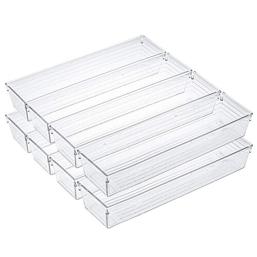 Pacote com 10 Bandejas Organizador Gaveta Transparente de 12 X 3 X 2 Polegadas, Compartimentos de Armazenamento Divisor Gaveta Mesa, Conjunto de Caixa 1