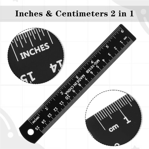 Conjunto de 24 Réguas de Aço Inoxidável de 15 cm (6 Polegadas) com Medidas Métricas e Imperiais para Medições Precisas 1