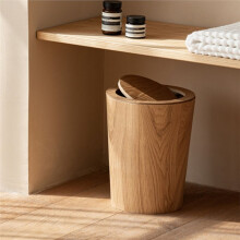 10L Solid Wood Wastebasket with Swing Cover - Eco-Friendly Round Trash Can for Office and Home B