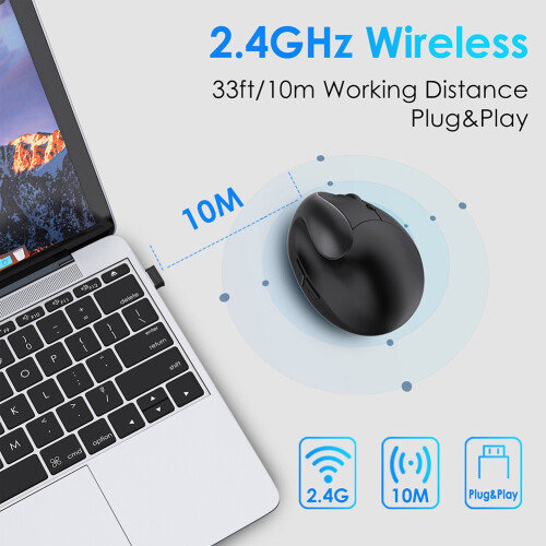 Ergonomic Vertical Mouse Rechargeable Wireless USB 2.4G for Computer Laptop Gaming Mouse Black 1