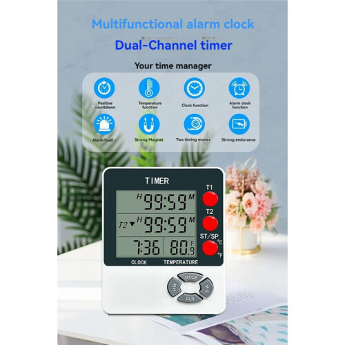 Kitchen Timer Digital Timer with Alarm Clock/Thermometer Function for Cooking Egg Timer Classroom Timer for Teacher 1