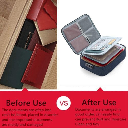 Important File Pocket Holder,Document Organizer Box,Oxford Waterproof Document Storage Bag with Safe Code Lock ()
