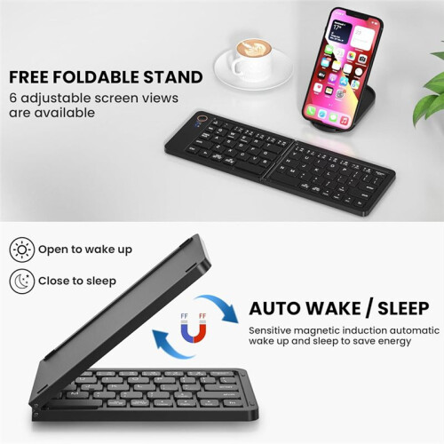 Foldable  Wireless Keyboard (Sync  to 3 Devices), Portable Folding Keyboard for Android Windows,Black 2