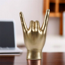 Rock Hand Gesture Statue Rock Music Art Finger Sculpture for Rock Music Lover Study Room Decor, Gold R Hand