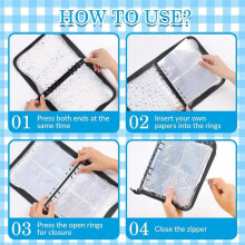A5 Budget Binder Cover with Zipper, Glitter Stars A5 6 Binder Planner, Clear PVC Refillable Notebook Shell