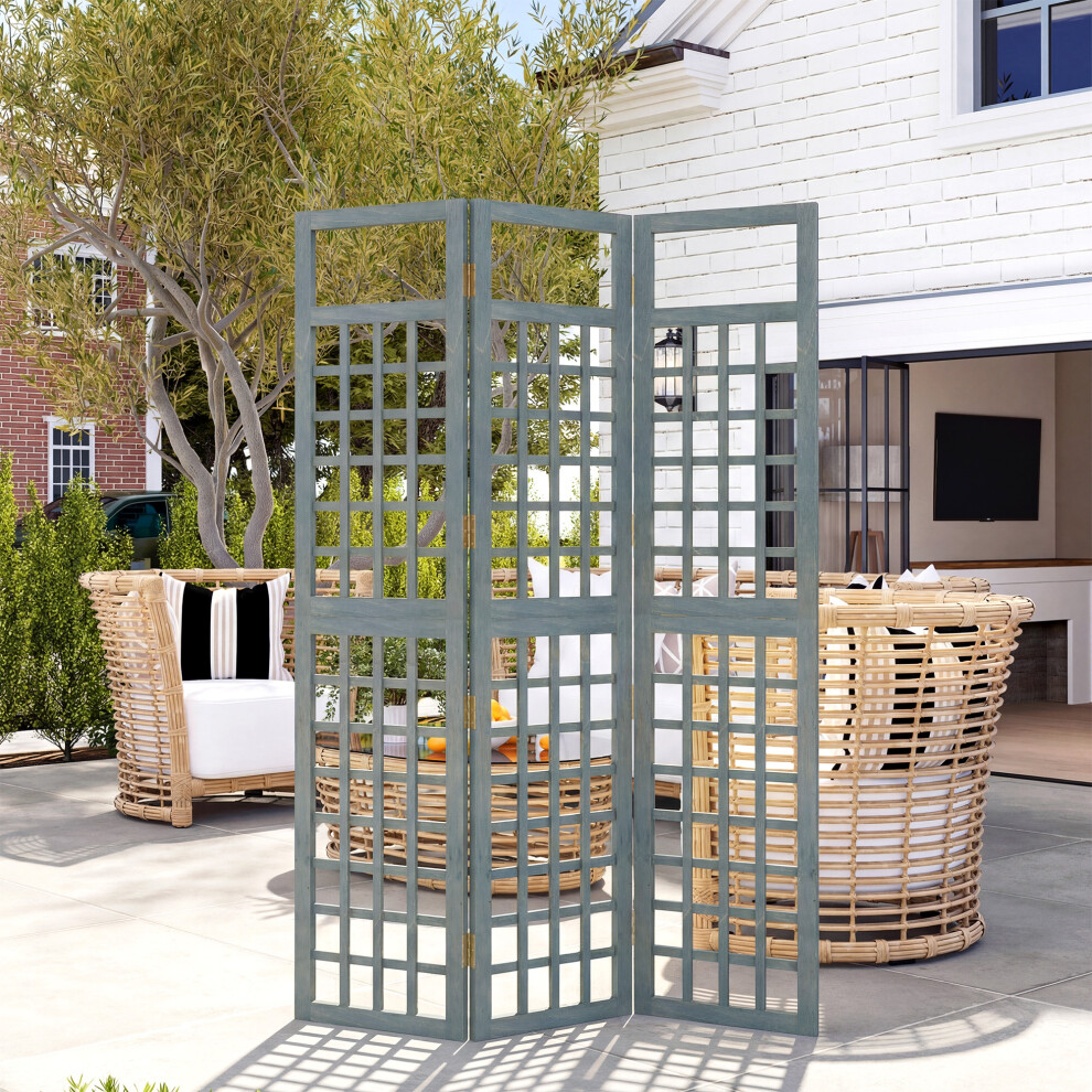 Outsunny 3-Panel Garden Privacy Screen, Foldable Wooden Divider, Grey