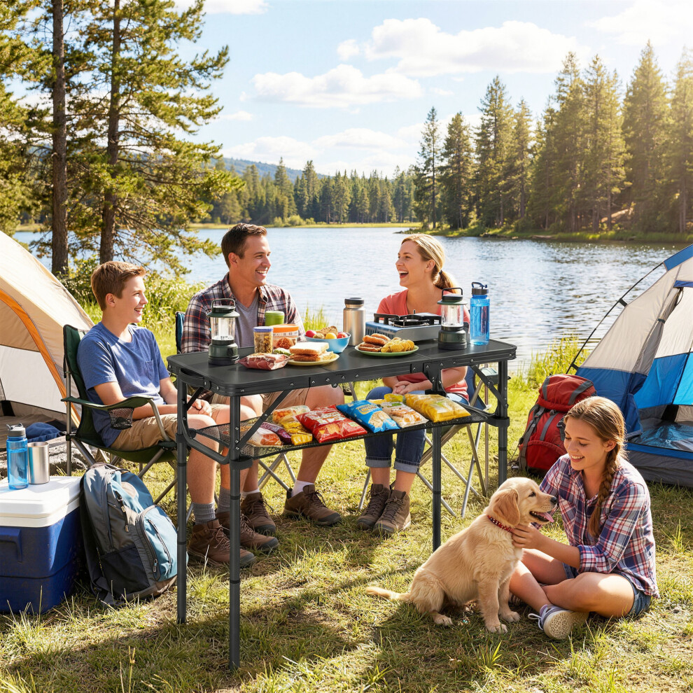 Outsunny 3Ft Folding Camping Table, Picnic Table With Storage Layer, Black