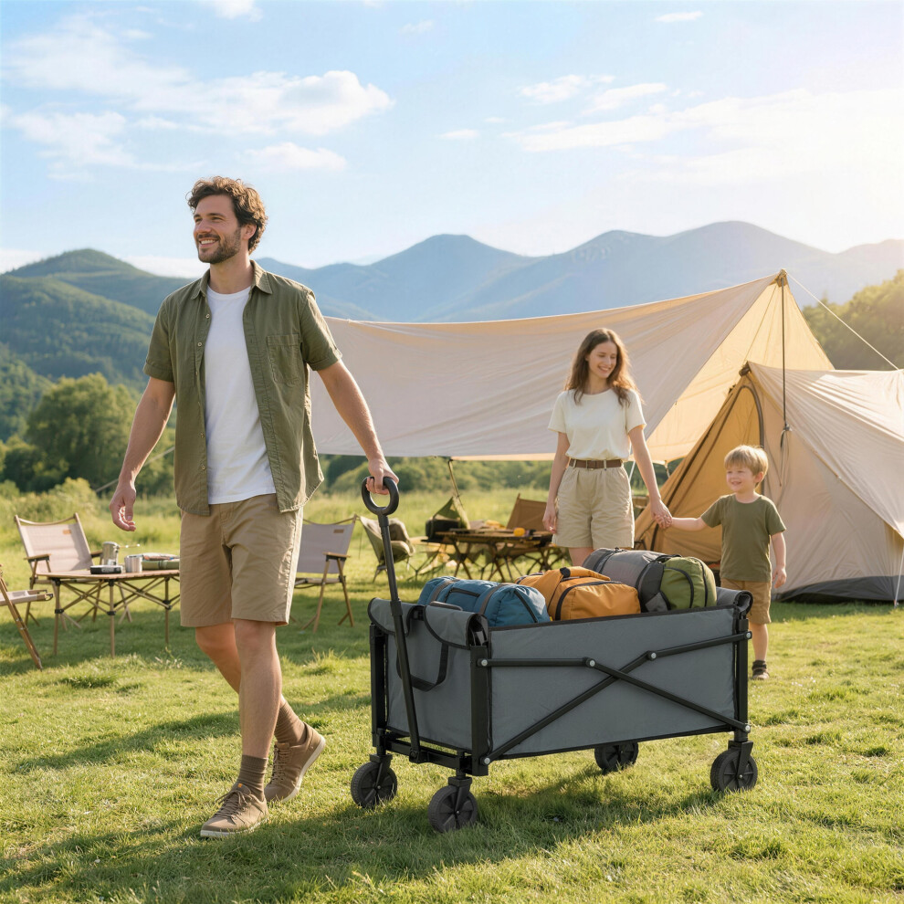 Outsunny 81L Festival Trolley On Wheels, Garden Folding Trolley Cart, Grey