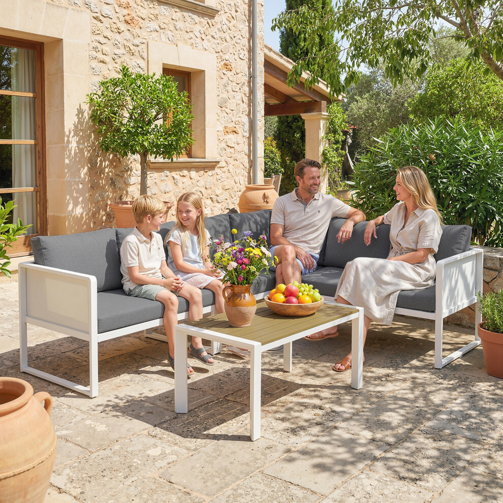 Outsunny 6 Seater Metal Garden Furniture Corner Sofa Set, White