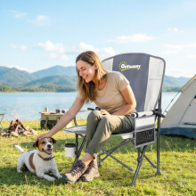 Outsunny Camping Chair Padded with Side Pocket Light Grey