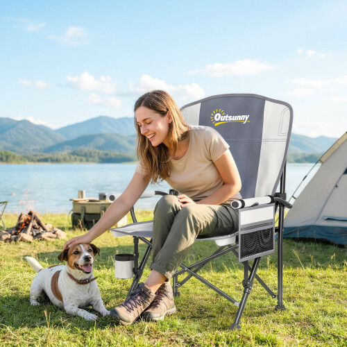 Outsunny Outsunny Camping Chair Padded with Side Pocket Light Grey