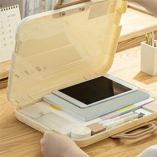 A4 Plastic File Folder with Lock Handle Portable Box File Waterproof Filing Supplies Multi-Purpose Document Bag B 2