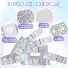 300 Pcs Holographic Plastic Wristbands for Events Party, 3/5 X 9.84 Inch Waterproof Adjustable Wrist Bands