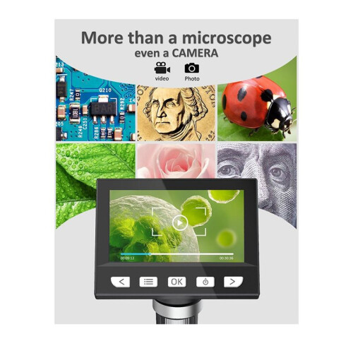 MicroscóPio Digital LCD de 4,3 Polegadas MicroscóPio de Moeda 1000X, com 8 Luzes LED AjustáVeis, VisualizaçãO para PC com Suporte AjustáVel 2