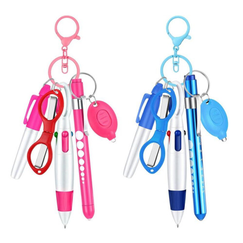 6-In-1 Multifunction Retractable  Pen Set Flashlight Foldable Scissors Ballpoint Pen Keychain Nurse Pens 2