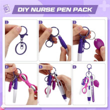 Set di Penne A Sfera Retrattili Multifunzione 6 In 1 Torcia Elettrica Forbici Pieghevoli Penna A Sfera Portachiavi Penne da Infermiera Rosa