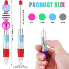 24 Pcs Multicolor Beadable Pens 4In1 Colored Beads Pen Retractable Ballpoint Pens for DIY Making Kit Students Children