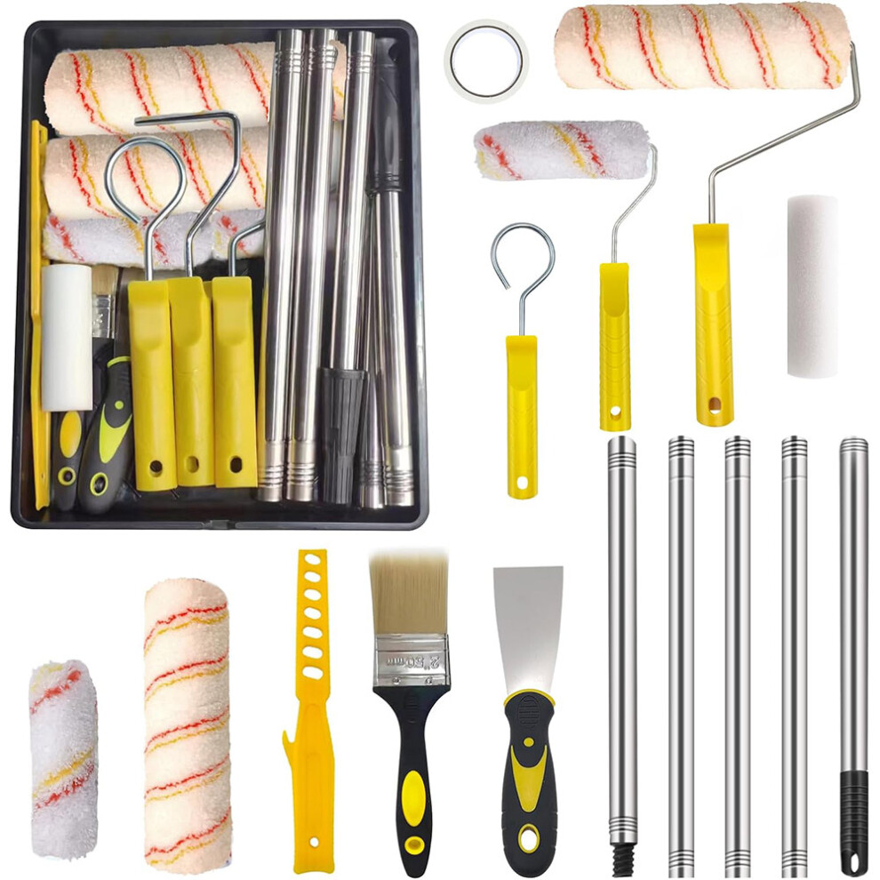 14Pcs Paint Roller Set Paint Rollers & Tray Set With Extension Pole Wall Ceiling 771700662521
