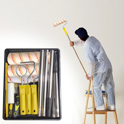 14pcs Paint Roller Set Paint Rollers & Tray Set with Extension Pole Wall Ceiling 1