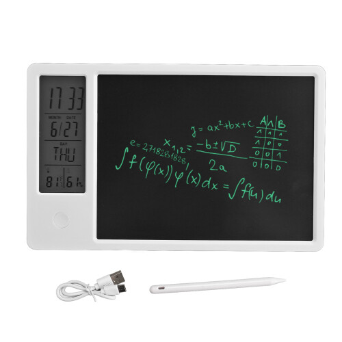 10 Inch Rechargeable LCD Doodle Tablet with Digital Clock & Calendar White 1