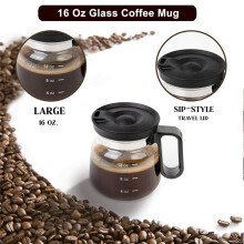 16 Oz Glass Coffee Mug Coffee Pot Mug with Spill Proof Lid, Heatproof Large Capacity, Modern Coffee Mugs
