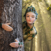 Adorable Tree Peeker Outdoor Statue