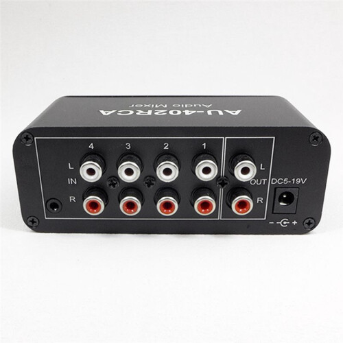 AU-402RCA Stereo Audio Mixer Multi-Channel Audio Source Reverberator Volume Control 3.5mm Headphone Driver 4 Input 1