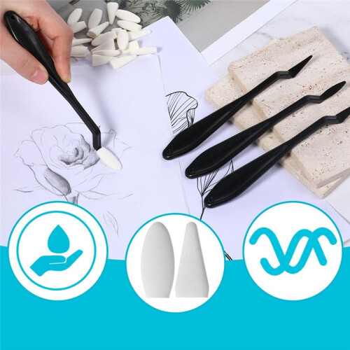 Blending Stumps for Drawing, with 40 Pcs Replacement Sponge Wipes Art Blending Tools for Highlighting, Shadowing