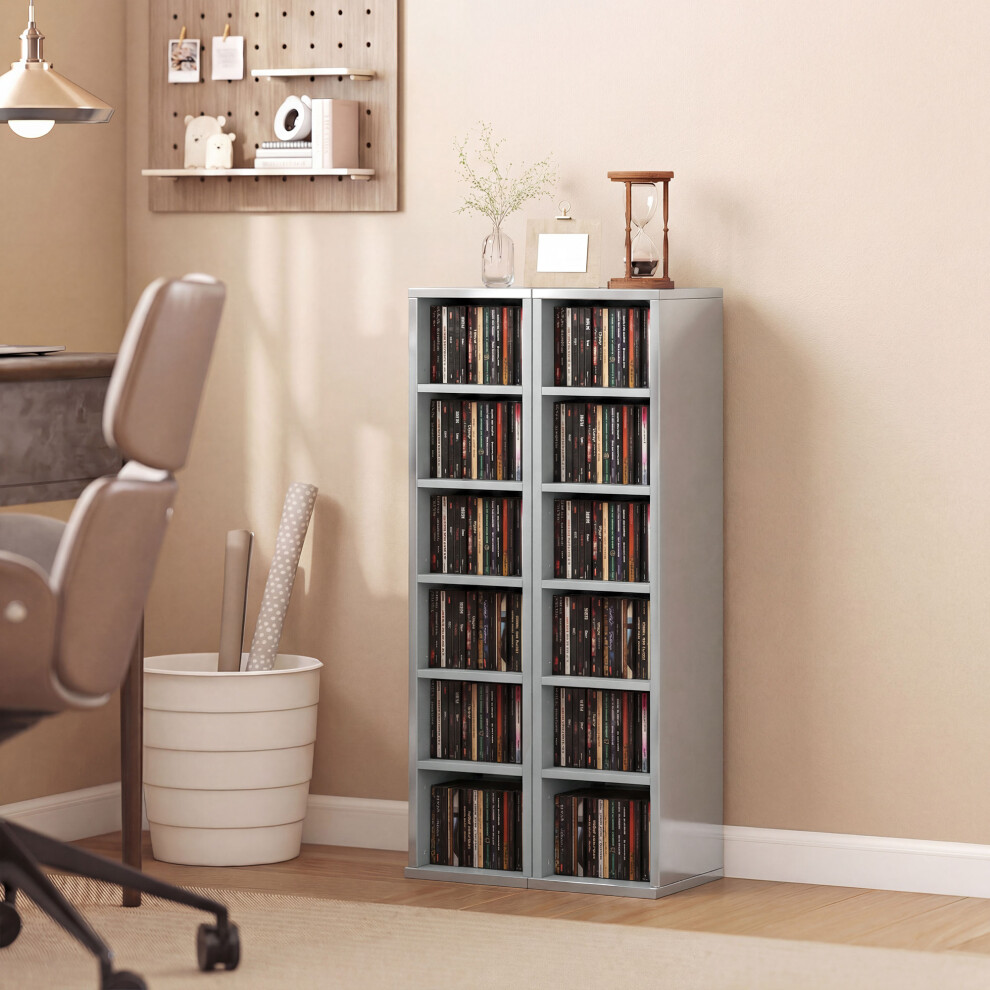 Homcom Set Of 2 Cd Storage Units With Adjustable Shelves, High Gloss Grey
