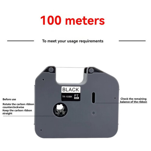 1PCS TR-100BK Black Ribbon Compatible for  Ribbon Printer PT-E800TK 800T PT-850TKW 2