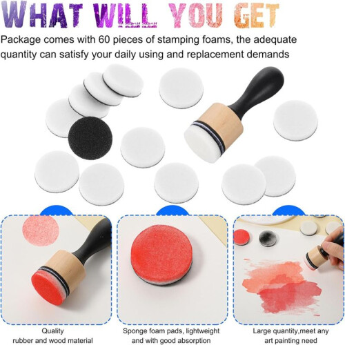 62Pack Ink Blending Tool - 2Pcs  Applicator Tools and 60Pcs Replacement Foam Pads, Ink Paints Mixing Blending Tool 2