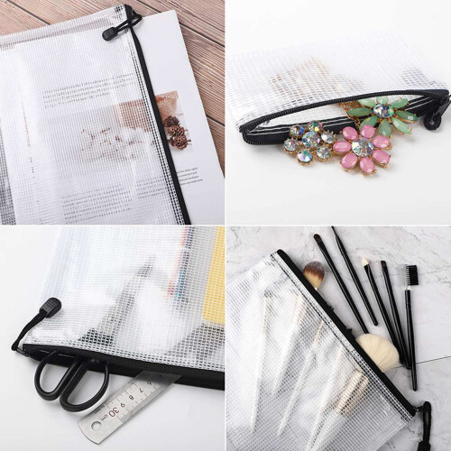 36Pcs Mesh Zipper Pouch Document Bag, 8 Assorted Size, Waterproof Plastic Zip File Folders, Multipurpose for Office,Home